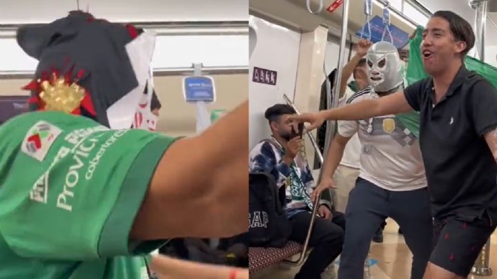 "A dos de tres caídas": Mexicanos en Qatar arman show de lucha libre en pleno Metro | VIDEO