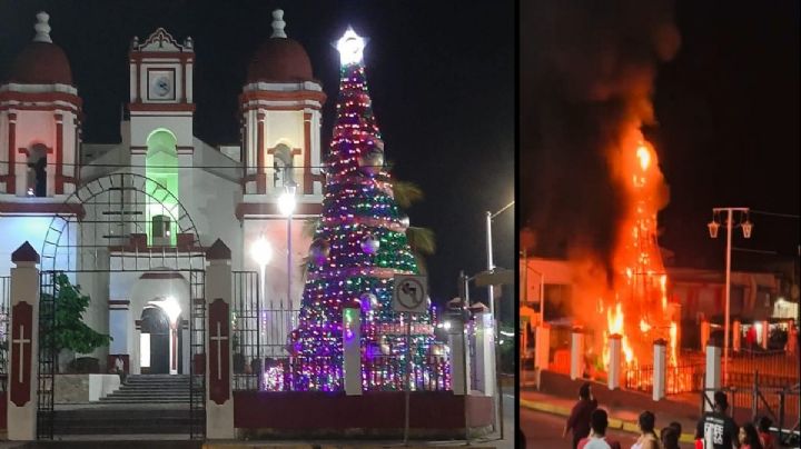 Se incendia gran árbol de Navidad en iglesia de Pinotepa Nacional | VIDEO