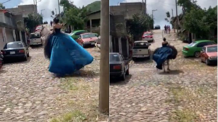 VIDEO | Quinceañera "huye" de su fiesta cabalgando un caballo y se vuelve viral