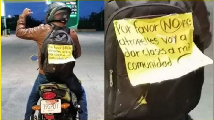 "Por favor no me atropelles": maestro oaxaqueño se viraliza por cartel en su motocicleta | FOTO