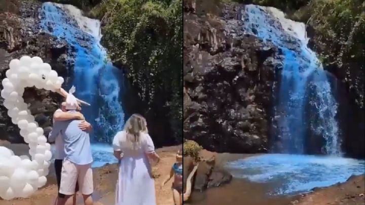 ¡Tache! Pareja enfrenta prisión por teñir una cascada para revelar el género de su bebé | VIDEO