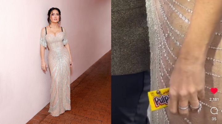 Salma Hayek camina con un pulparindo la alfombra roja de los Globos de Oro 2023 ¡Sabor mexicano!