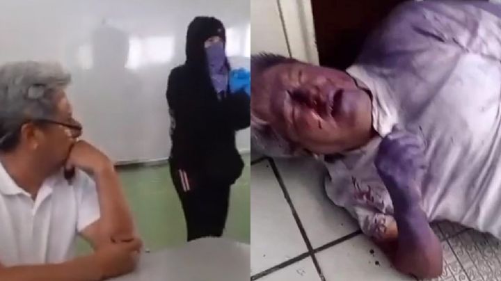 VIDEO de feministas de la Voca 8 que golpean y pintan de morado a profesor del IPN señalado de acoso