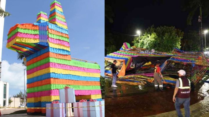 Ya no llegó a Navidad: Se derrumba el 'Burrito Sabanero' gigante del malecón de Cancún | FOTOS