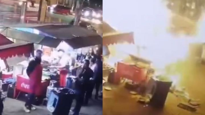 VIDEO | Puesto de tacos se incendia y deja malherido al taquero en Tijuana