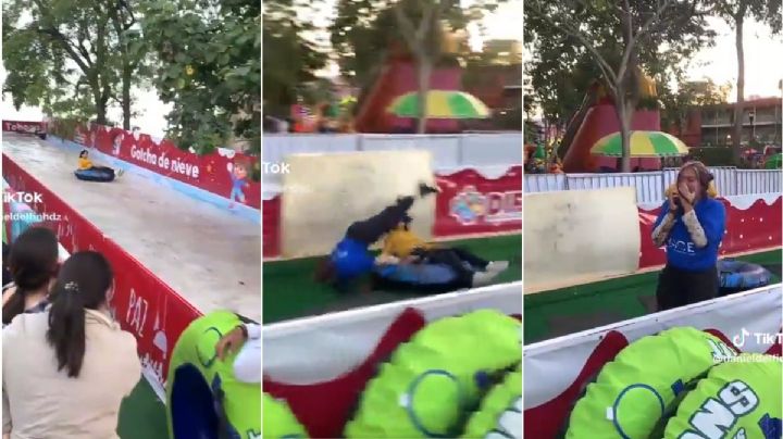 'Mi primera chamba': Empleada de tobogán de hielo de OAXACA sufre golpazo y se hace viral | VIDEO