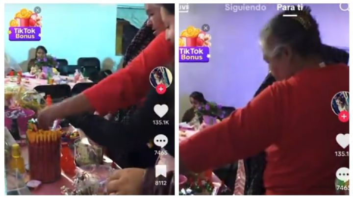 Invitada aborazada se hace viral en Tiktok por arrasar con los dulces de unos XV años | VIDEO