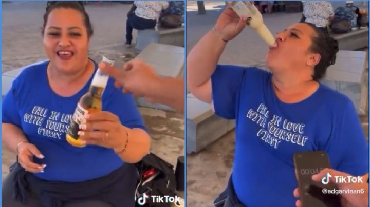 Doña Chela: mujer que se bebe una cerveza en 4 segundos se vuelve viral y reta a que rompan su récord