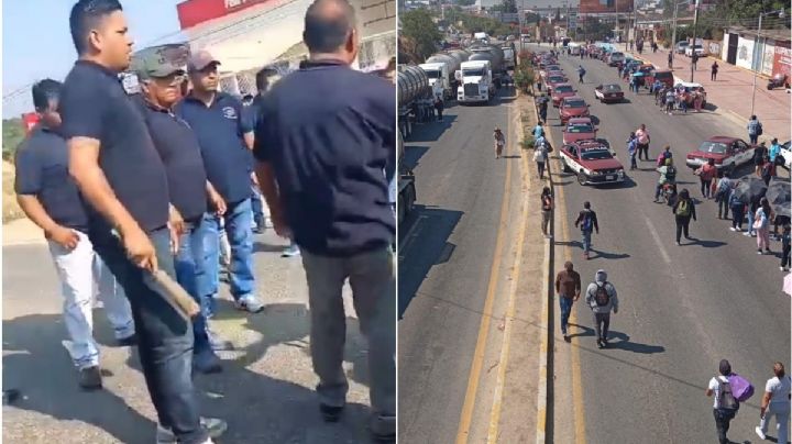 Taxistas armados con machetes intentan desalojar bloqueo de la CNTE en Aeropuerto de OAXACA