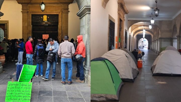 Exburócratas con plazas irregulares instalan plantón frente a Palacio de Gobierno en OAXACA